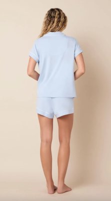 The Cat's Pajamas Women's Powder Blue Pima Knit Cotton Short Sleeve Short Pajama Set
