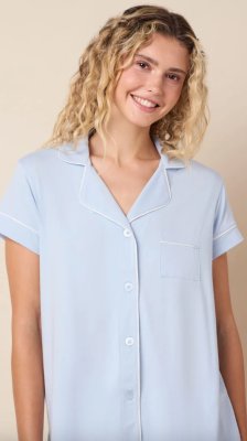 The Cat's Pajamas Women's Powder Blue Pima Knit Cotton Short Sleeve Short Pajama Set