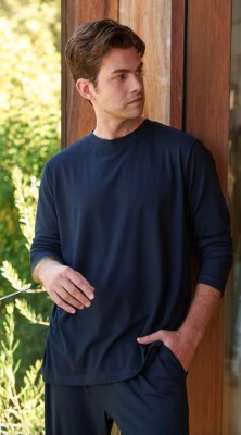 The Cat's Pajamas Men's Classic Pima Knit Cotton Pullover Lounge Set in Midnight