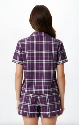 Boxercraft Women's Purple/White Plaid Boxy Flannel Short Sleeve Shirt