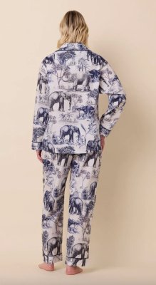 The Cat's Pajamas Women's Safari Toile Luxe Pima Cotton Classic Pajama Set in Blue