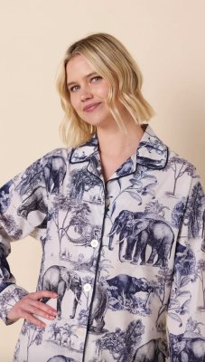 The Cat's Pajamas Women's Safari Toile Luxe Pima Cotton Classic Pajama Set in Blue
