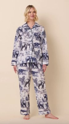 The Cat's Pajamas Women's Safari Toile Luxe Pima Cotton Classic Pajama Set in Blue