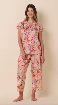 The Cat's Pajamas Women's Strawberry Fields Voile Cotton Capri Pajama Set