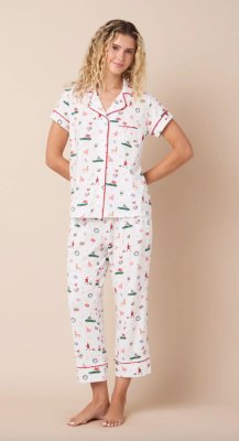 The Cat's Pajamas Women's A Merry Little Stroll Pima Knit Cotton Capri Pajama Set