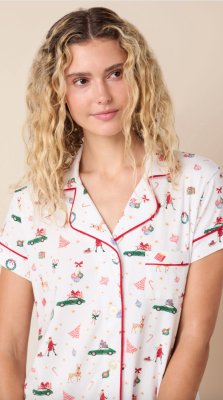 The Cat's Pajamas Women's A Merry Little Stroll Pima Knit Cotton Capri Pajama Set