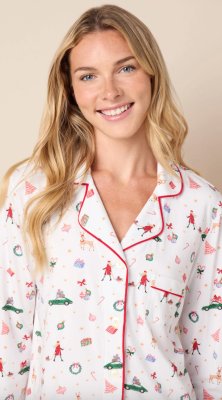 The Cat's Pajamas Women's A Merry Little Stroll Pima Knit Cotton Classic Pajama Set