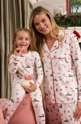 The Cat's Pajamas Kids A Merry Little Stroll Pima Knit Cotton Pullover Pajama Set