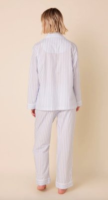 The Cat's Pajamas Women's Classic Stripe Luxe Pima Cotton Pajama Set in Blue