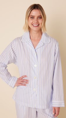 The Cat's Pajamas Women's Classic Stripe Luxe Pima Cotton Pajama Set in Blue
