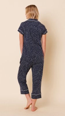 The Cat's Pajamas Women's Navy Confetti Dot Pima Knit Cotton Capri Pajama Set