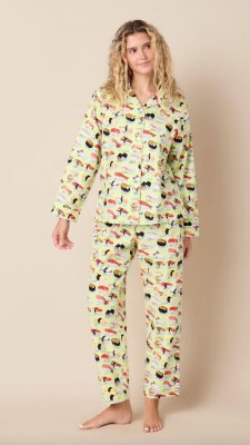 The Cat's Pajamas Women's Wasabi Sushi Flannel Classic Pajama Set in Green