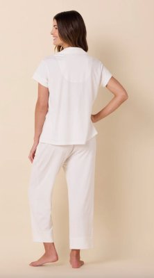 The Cat's Pajamas Women's White Pima Knit Cotton Capri Pajama Set