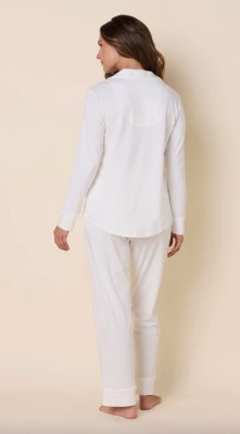 The Cat's Pajamas Women's White Pima Knit Cotton Classic Pajama Set