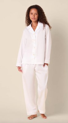 The Cat's Pajamas Women's White Classic Luxe Pima Cotton Pajama Set