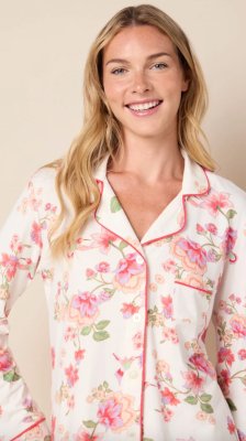 The Cat's Pajamas Women's Wing & Bloom Pima Knit Cotton Classic Pajama Set
