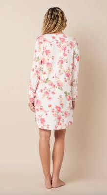 The Cat's Pajamas Women's Wing & Bloom Pima Knit Cotton Long Sleeve V-Neck Sleepshirt