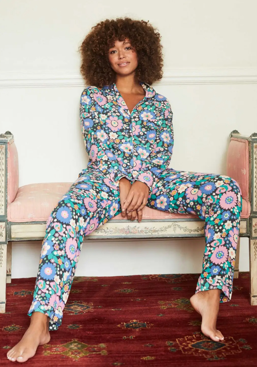 Big Love Women's Shirt Collar Fleece Pajama Set Patterned Set