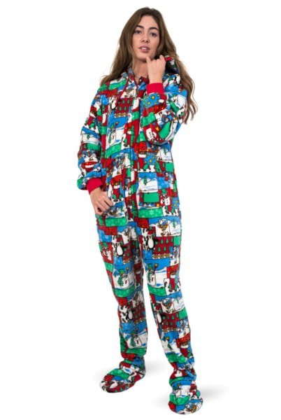 Family Matching Christmas Pjs Onesies Adults Kids Holiday Footed Pajamas One Piece Plaid Zip Hooded Jumpsuit Sleepwear 