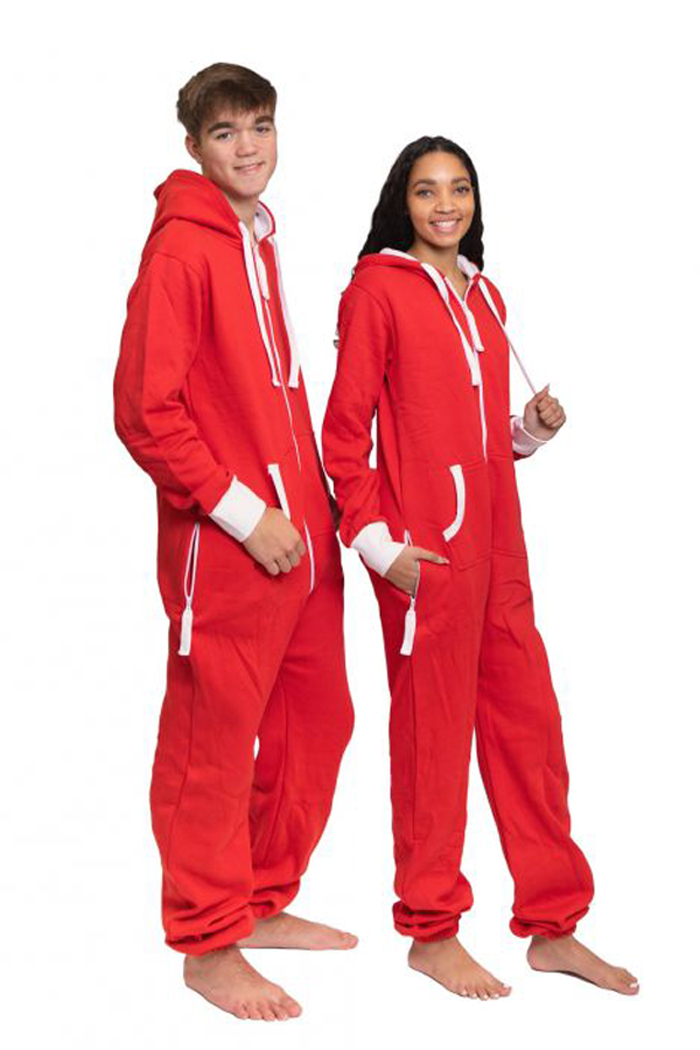 Maak avondeten Primitief tand Big Feet Pajamas Adult Hooded One Piece Jumpsuit in Red