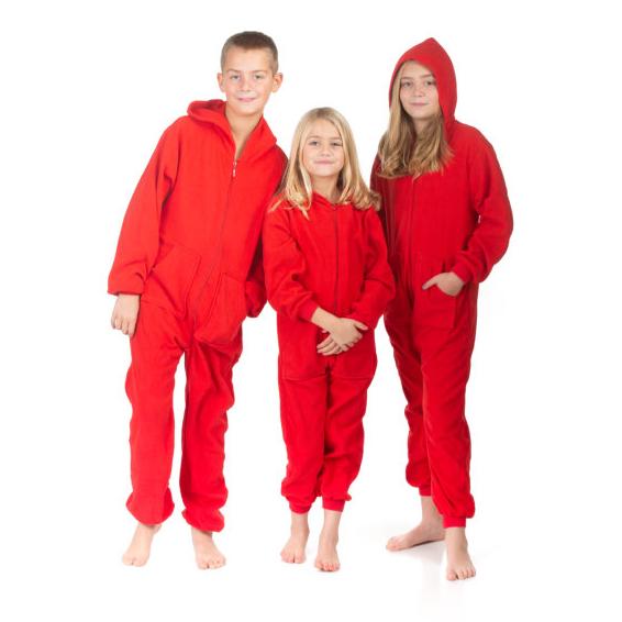 Afstotend campus Bedienen Big Feet Pajamas Kids Red Fleece Hooded Onesie