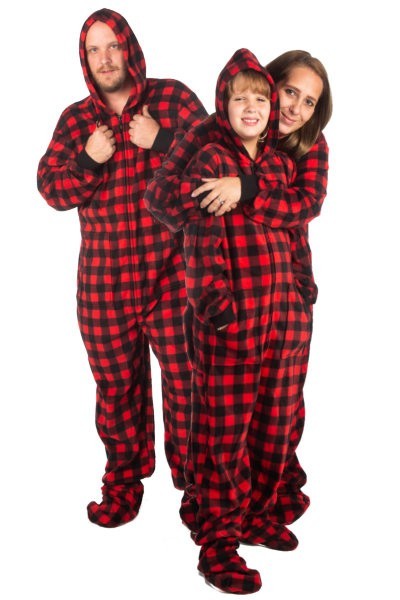S'mores Brown Plaid Footed One Piece Pajamas Adult Unisex Adult GÜD NIGHT 