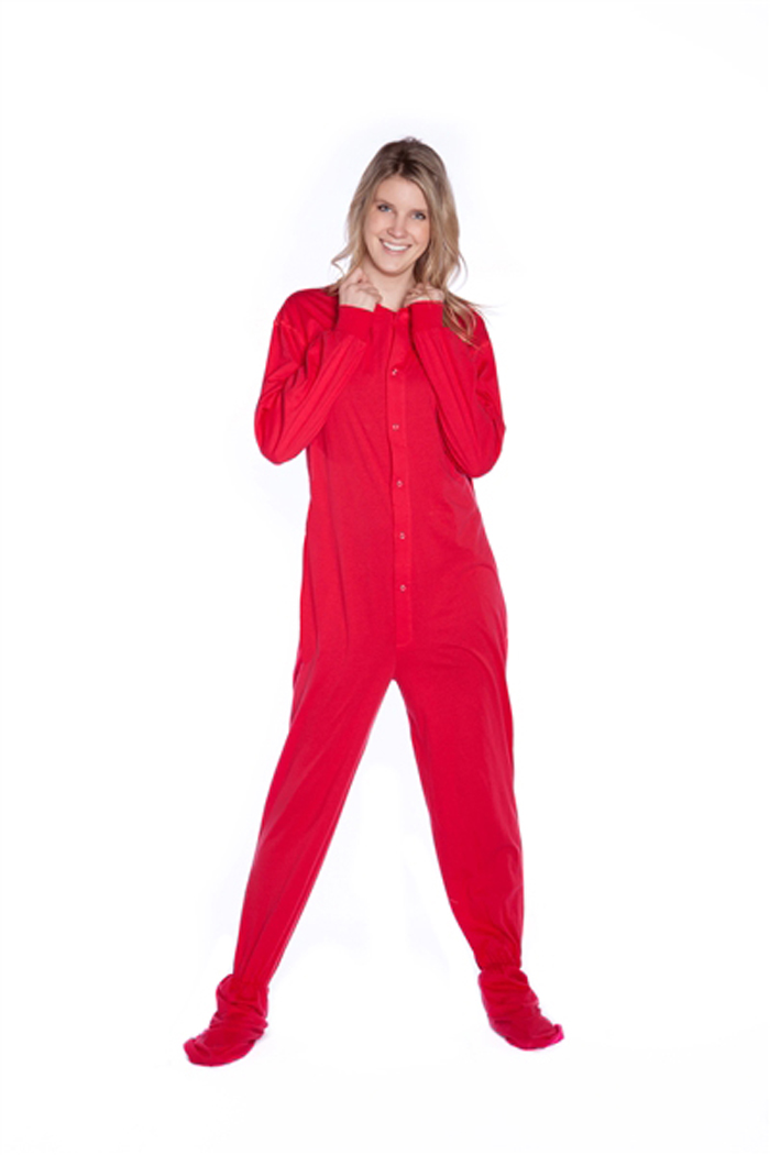 Big Feet Pajamas Adult Red Jersey Knit One Piece Footy