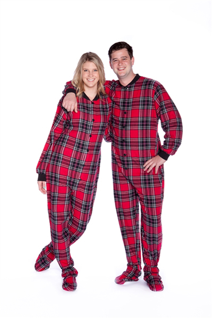 Big Feet Pajamas Adult Red Plaid Flannel One Piece Footy