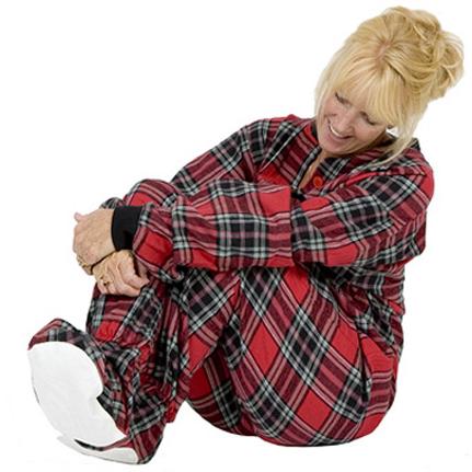 Big Feet Pajamas Adult Red & Black Buffalo Plaid Plush Hooded One Piece Footy