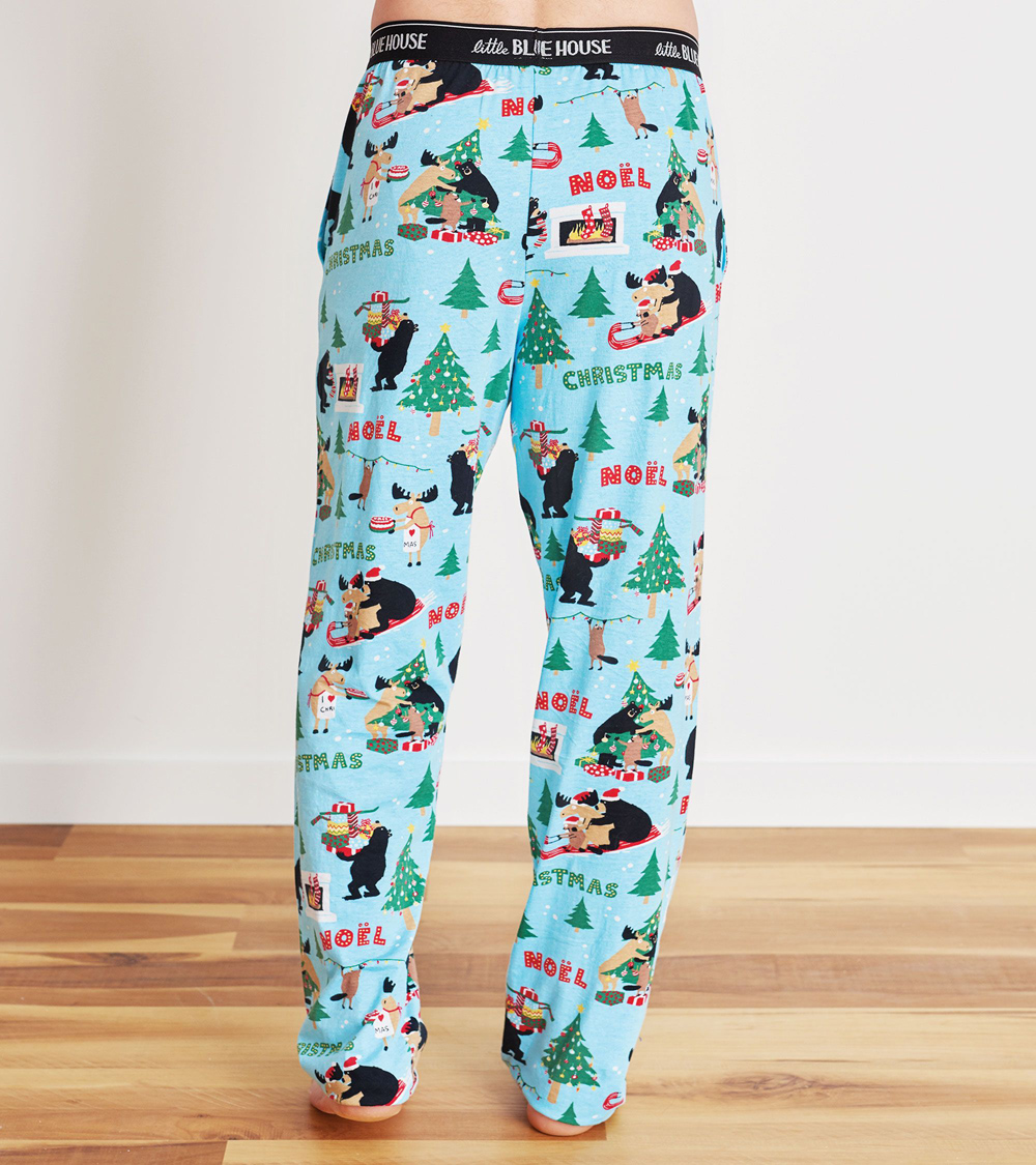 Holiday Moose on Plaid Women's Flannel Pajama Pants - Little Blue House US