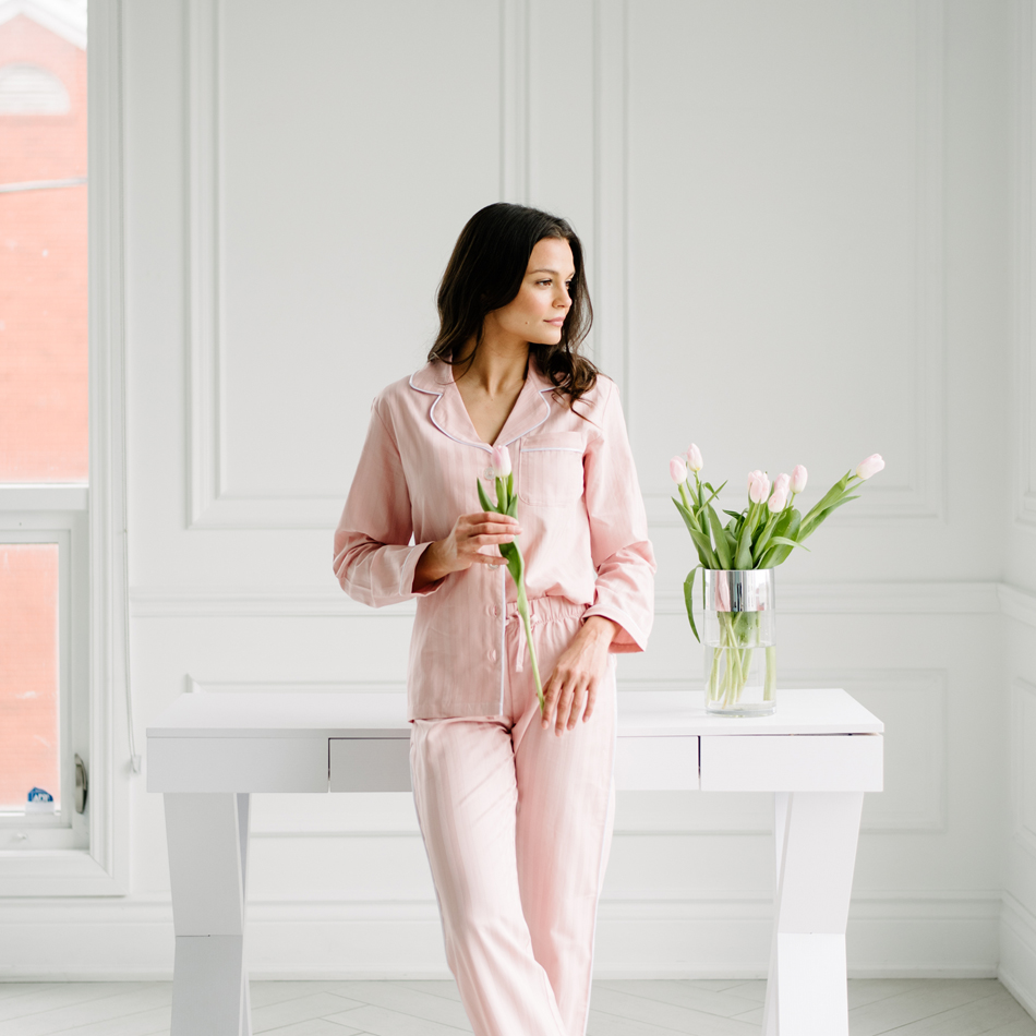 KIP. Women's Premium Cotton Classic Pajama Set in Soft Rose