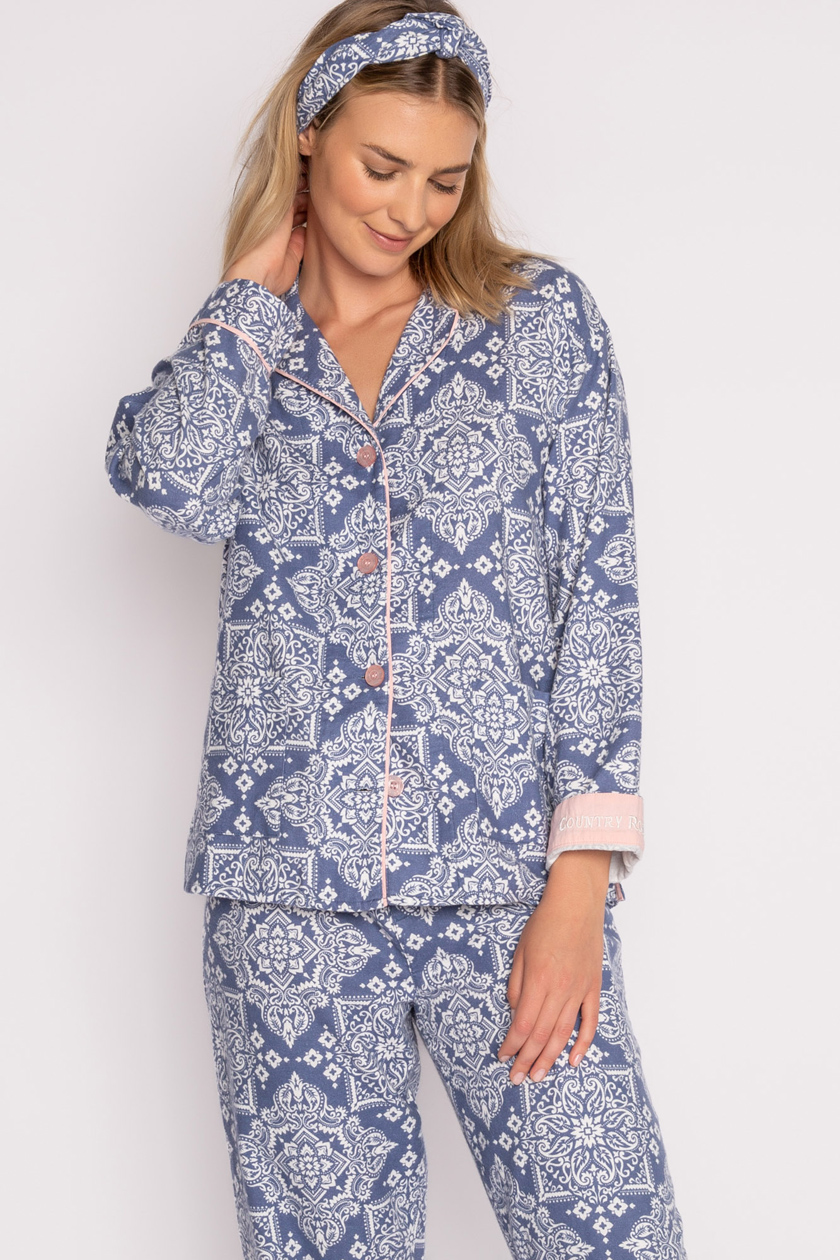 PJ Salvage Chill Out Classic Flannel Pajama Set in Aqua