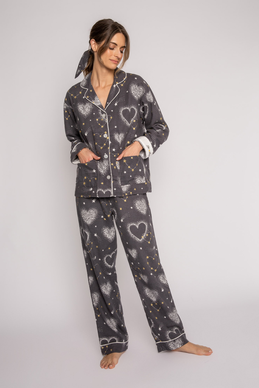 PJ Salvage Star Gazer Classic Flannel Pajama Set in Pewter