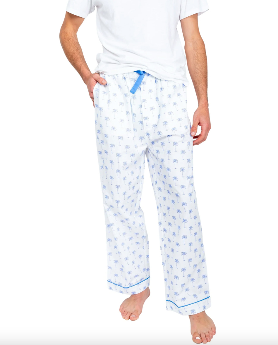 Sant + Abel Men's Blue Palm Tree Cotton Pajama Pants