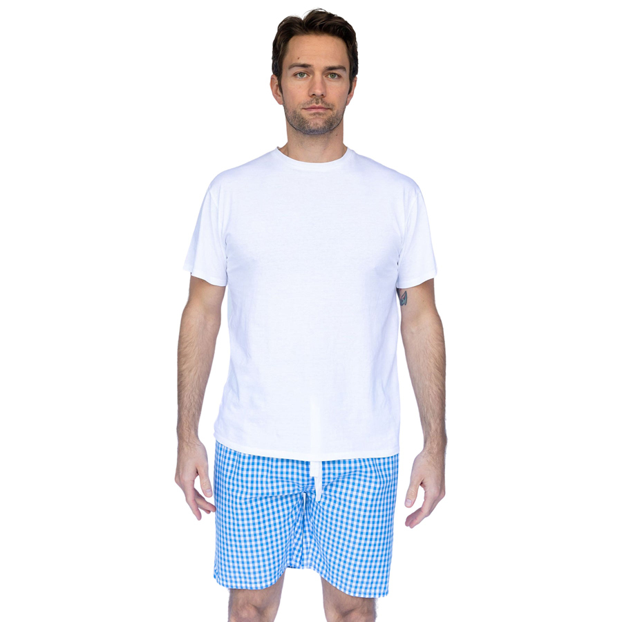 Sant + Abel Men's Hepburn Gingham Light Blue Cotton Sleep Shorts