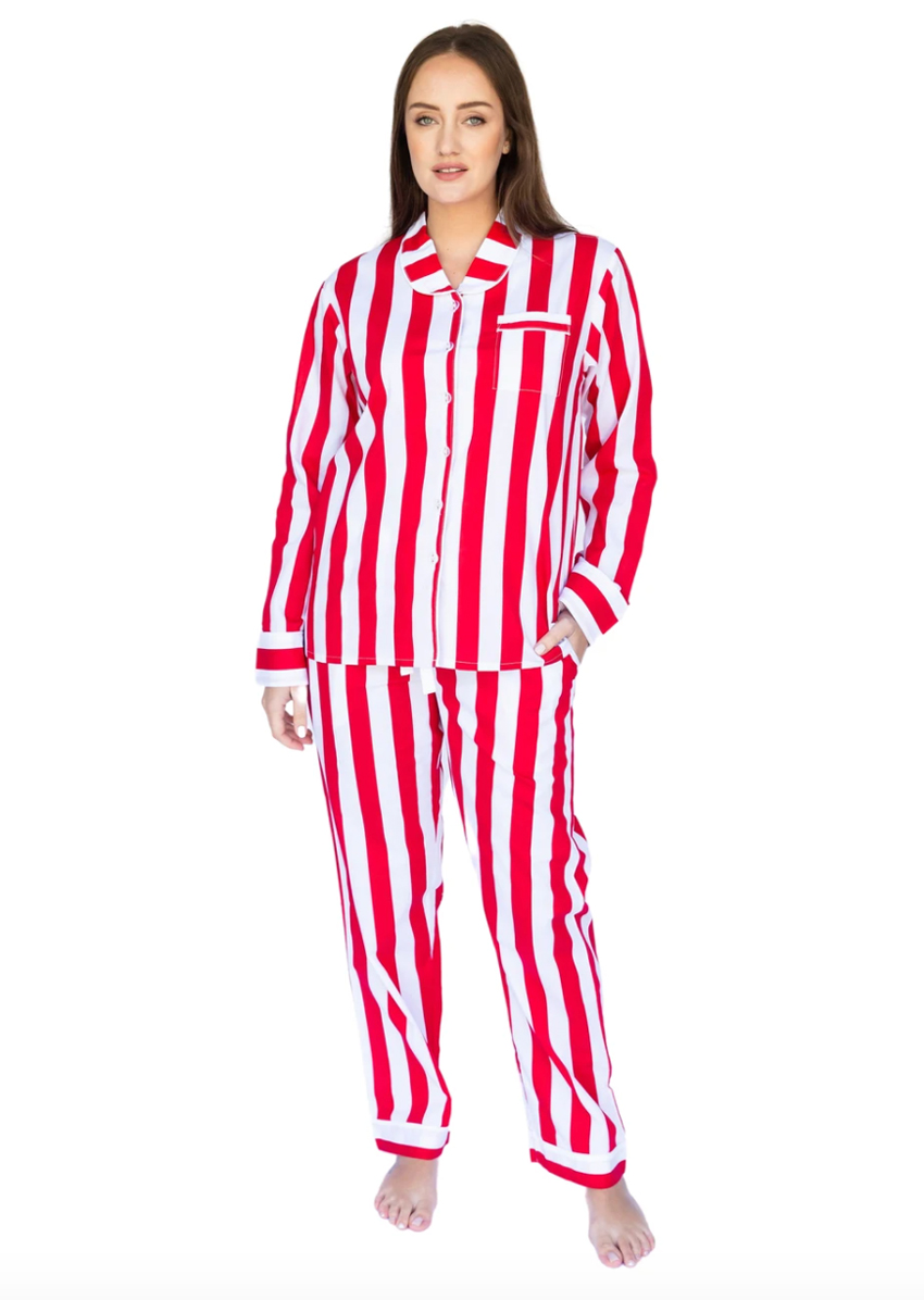 Sant + Abel Women's Red Braddock Stripe Cotton Classic Pajama Set