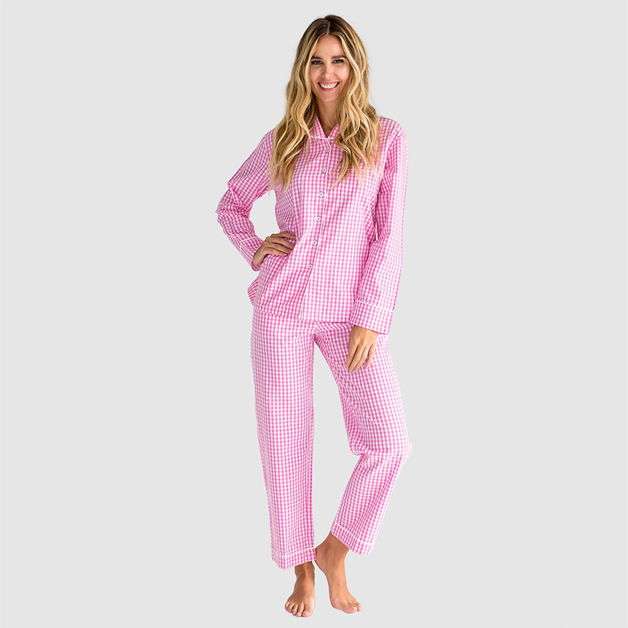 Ladies Classic Stripe Pyjamas (Pink)