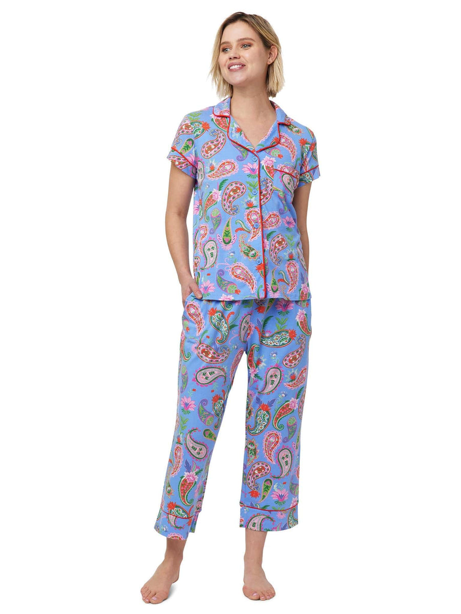 The Cat's Pajamas Women's Lavender Paisley Pima Knit Capri Pajama Set