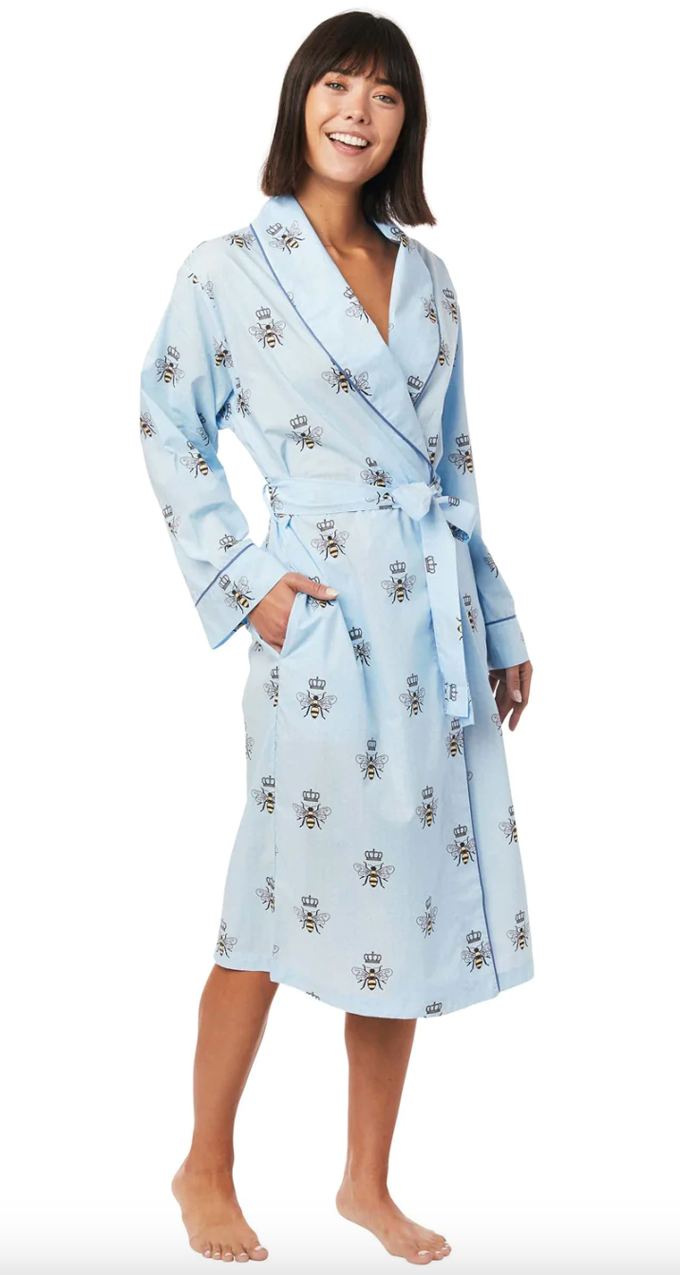 Bluish Linen Womens Robe With A Hood & Pockets | LinenFashion