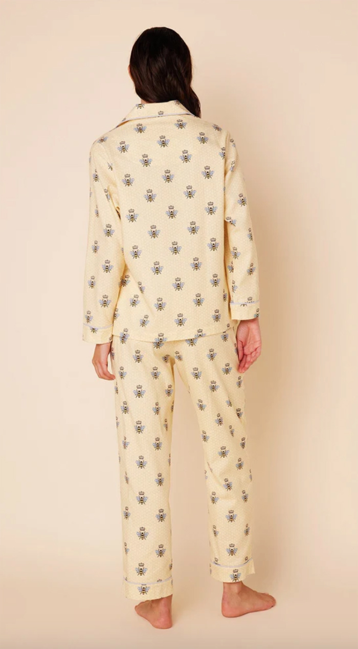 The Cat's Pajamas Women's Queen Bee Flannel Classic Pajama Set in Honey