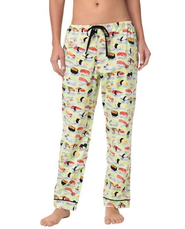 The Cat's Pajamas Women's Wasabi Sushi Poplin Cotton Pajama Pant in Green