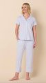 The Cat's Pajamas Women's Heritage Stripe Pima Knit Cotton Capri Pajama Set in Blue