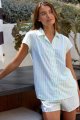 The Cat's Pajamas Women's Classic Stripe Luxe Pima Cotton Short Set in Light Green