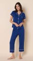 The Cat's Pajamas Women's Marine Blue Pima Knit Cotton Capri Pajama Set