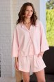 The Cat's Pajamas Women's Mariposa Organic Pima Cotton Long Sleeve Short Set in Pink