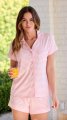 The Cat's Pajamas Women's Essential Stripe Pima Knit Cotton Short Sleeve Short Set in Pink Moment