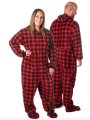 Big Feet Pajamas Adult Red & Black Buffalo Plaid Plush Hooded One Piece Footy