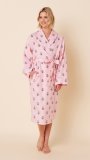 The Cat's Pajamas Women's Queen Bee Flannel Shawl Collar Robe in Pink
