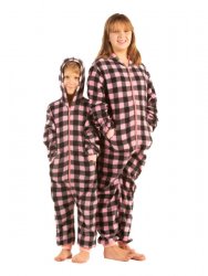 Big Feet Pajamas Kids Pink & Black Buffalo Plaid Hooded Fleece Onesie