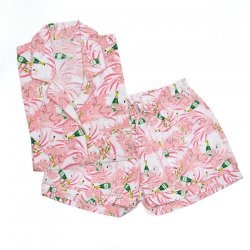 8 Oak Lane Women's Flamingo Bubbly Long Sleeve Cotton Shorts Set